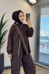 24455 Önü Verev Dikiş Ve Biyeli Sweat Kahve