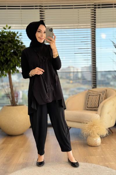 24460 Ön Gofre Parçalı Takım Siyah