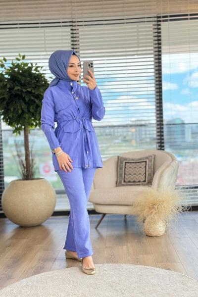 2460 Düğme Ve Cep Detaylı Takım Lila