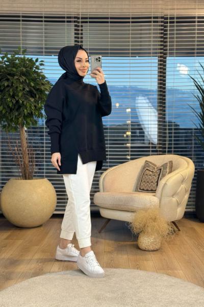 2474 Parmak Geçme Detaylı Sweatshirt Siyah