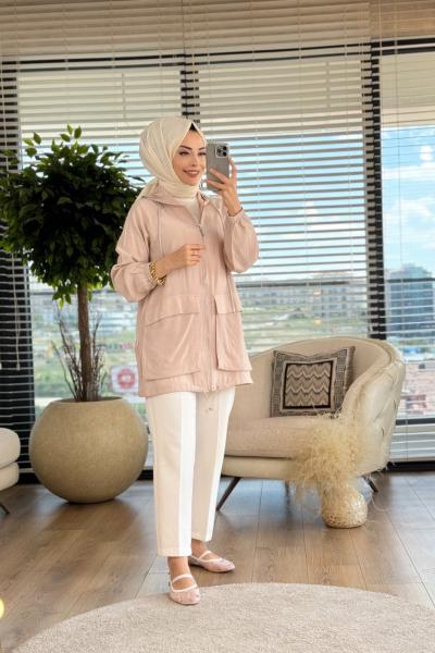 2481 Taşlı Kordon Detaylı Hırka Bej