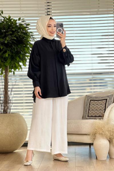 2499 Manşet Ve Arkası Hallka Detaylı Gömlek Siyah