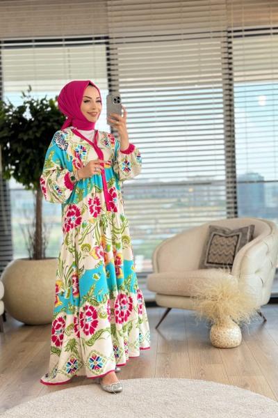 24EL224 Botanik Elbise Ekru