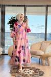 24EL265 Renkli Batik Desen Elbise Pembe