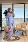 24TK567 Büyük Çiçek Desenli Takım Mavi