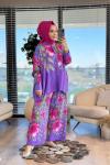 24TK567 Büyük Çiçek Desenli Takım Mor