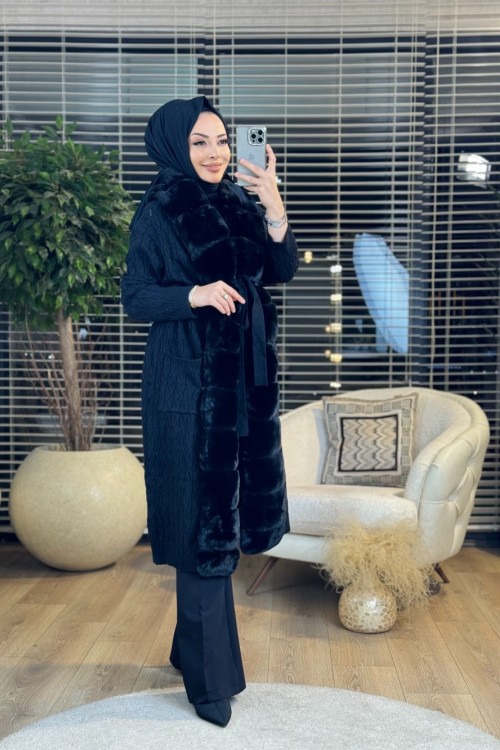 24W2015 Marpe Kürklü Hırka Siyah