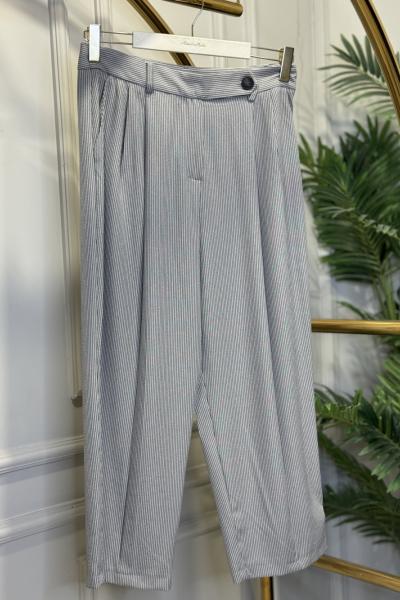 24Y71266 Boyuna Çizgili Pantolon Gri