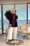 25004 Eteği Oval Sıfır Yaka Triko Tunik Kahve