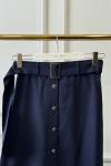 25004 Önü Düğmeli Kemerli Etek Lacivert