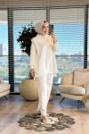 25036 Angora Omuzları Taşlı Tunik Ekru