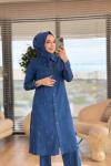 2506 Tencel Önü Serpme Taşlı Tunik Lacivert