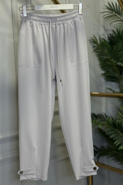 25080 Paçası Çıtçıt Manşetli Pantolon Bej