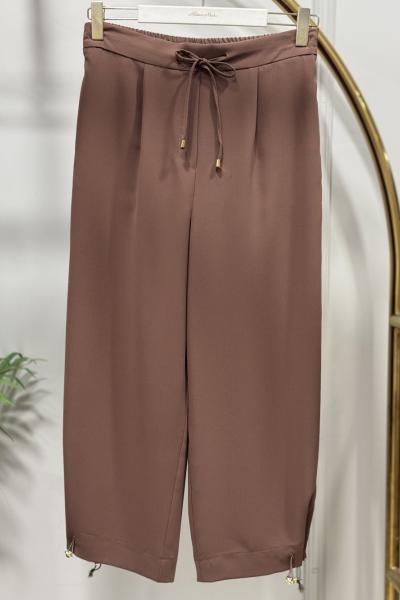 25092 Paçası Lastik Geçmeli Pantolon Kahve