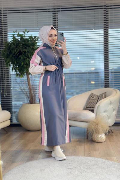 25112 Yanları Kalın Şerit Detaylı Elbise Antrasit