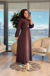 25119 Beli Lastikli Penye Elbise Kahve