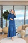 2513 Fırfırlı Kot Elbise Lacivert