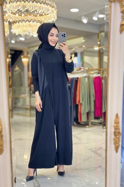 25248 Ön Cep Ve Parça Detaylı Tulum Siyah