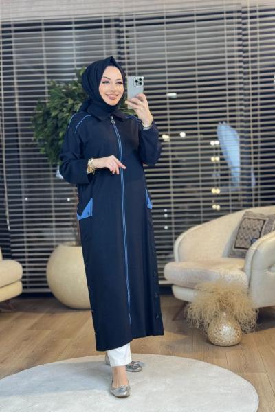 2526 Pat Ve Omuz Biye Detaylı Fermuarlı Kap Siyah