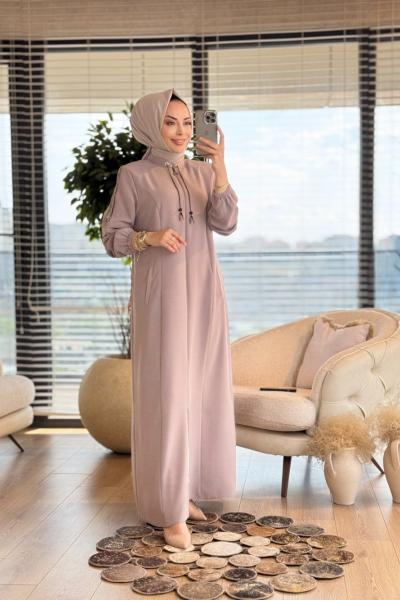 2535 Kolu Şeritli Pardesü Bej