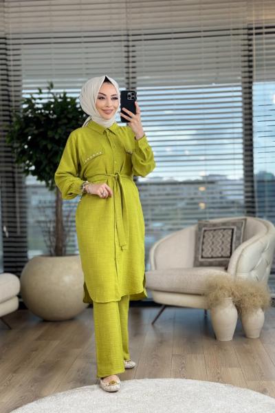 2538 Cep Kapağı Taş İşleme Keten Takım Yağ Yeşili