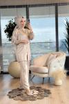 2543 Sağ Taraf Kendinden Desenli Düğmeli Takım Bej