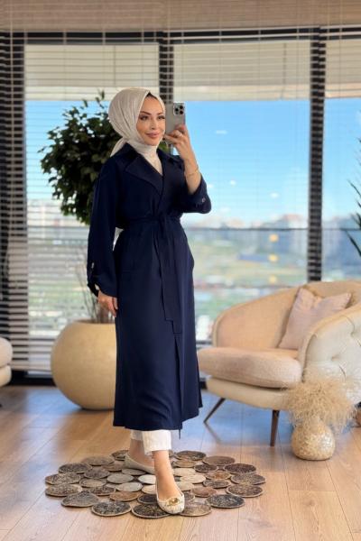 2545 Şömize Yaka Kolu Apoletli Kap Lacivert