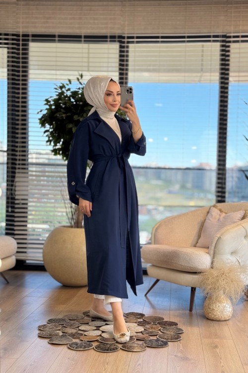 2545 Şömize Yaka Kolu Apoletli Kap İndigo