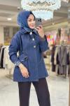 25545 Yaka Manşet Desen Parçalı Ceket Lacivert