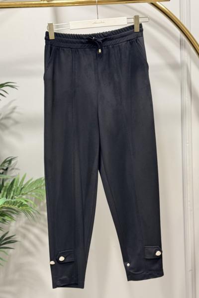 25553 Paçası İki Düğmeli Pantolon Siyah