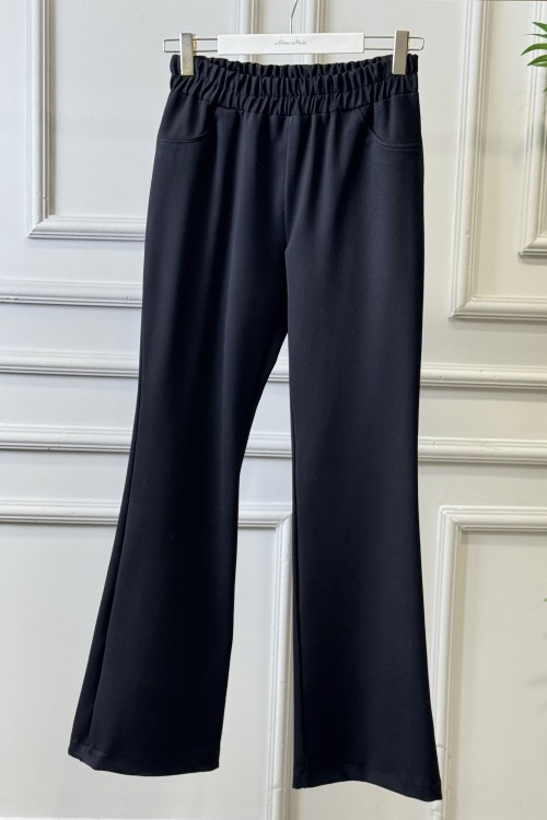 25561 Beli Lastikli Bol Paça Pantolon Siyah