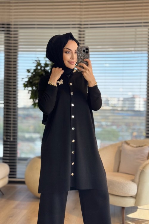 2560 Hırkalı Triko Takım Siyah