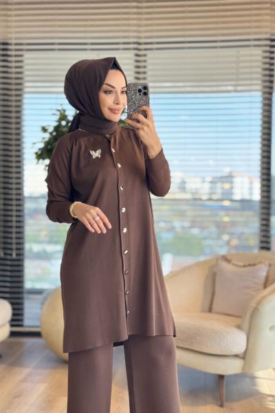 2560 Hırkalı Triko Takım Kahve