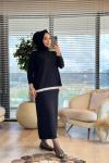 257 Omuzu İncili Dantelli Triko Etekli Takım Siyah