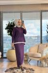 257 Omuzu İncili Dantelli Triko Etekli Takım Mürdüm