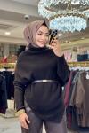 2574 Asimetrik Triko Tunik Kahve