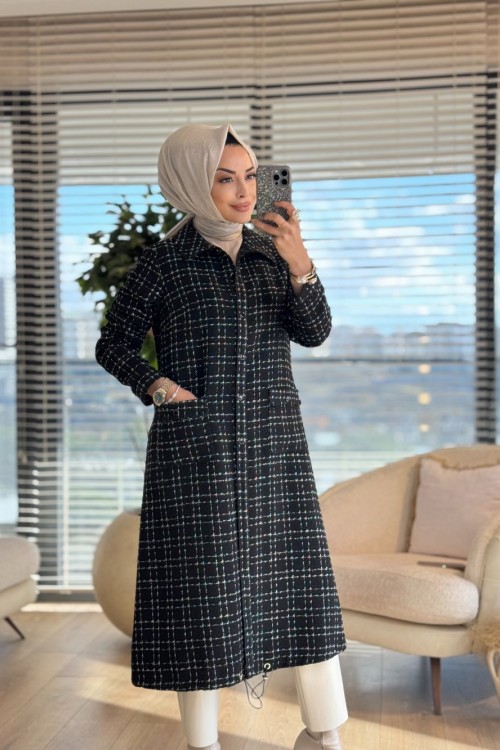 2574 Şanel Ekose Kap Siyah