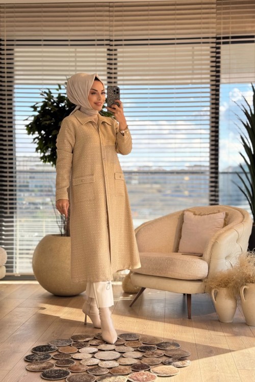 2574 Şanel Ekose Kap Bej