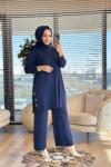 2583 Yanları Düğmeli Triko Takım Lacivert