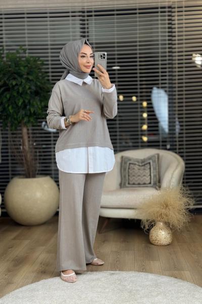 2595 Gömlek Garnili Takım Gri