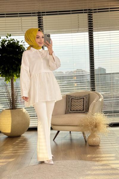 2596 Brode Garnili Gömlek Ekru