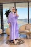 25EL432 Gofre V Yaka Elbise Lila