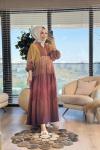 25EL467 Batik Desen Parçalı Elbise Kahve