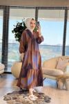 25EL471 Batik Desen V Yaka Elbise Kahve