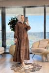 25EL472 Batık Desen Elbise Kahve