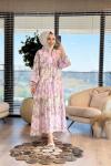 25EL490 Batik Çiçek Desenli V Yaka Elbise Lila