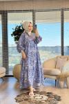 25EL519 Motif Desenli Elbise Lacivert