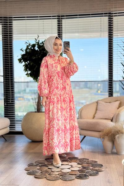 25EL557 Pano Desen Elbise Fuşya