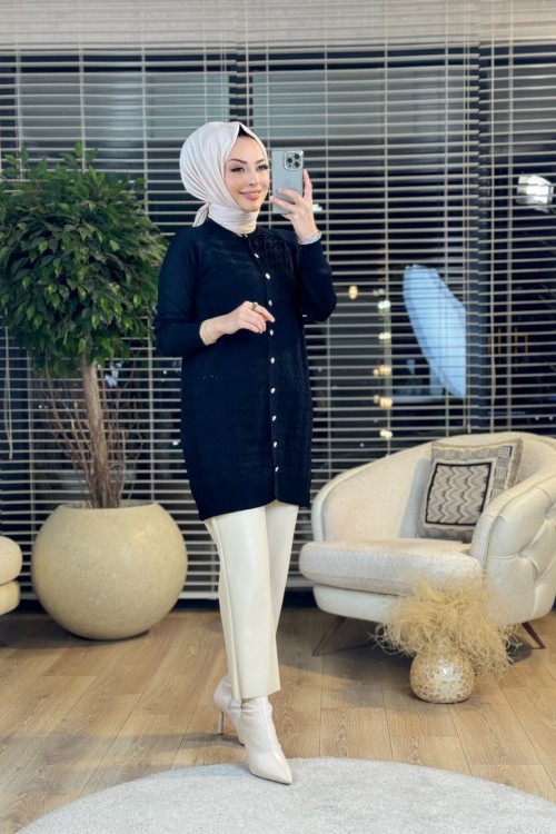 25K1111 Kazayağı Desen Hırka Siyah