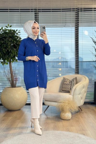 25K300 Metal Düğmeli Hırka Saks